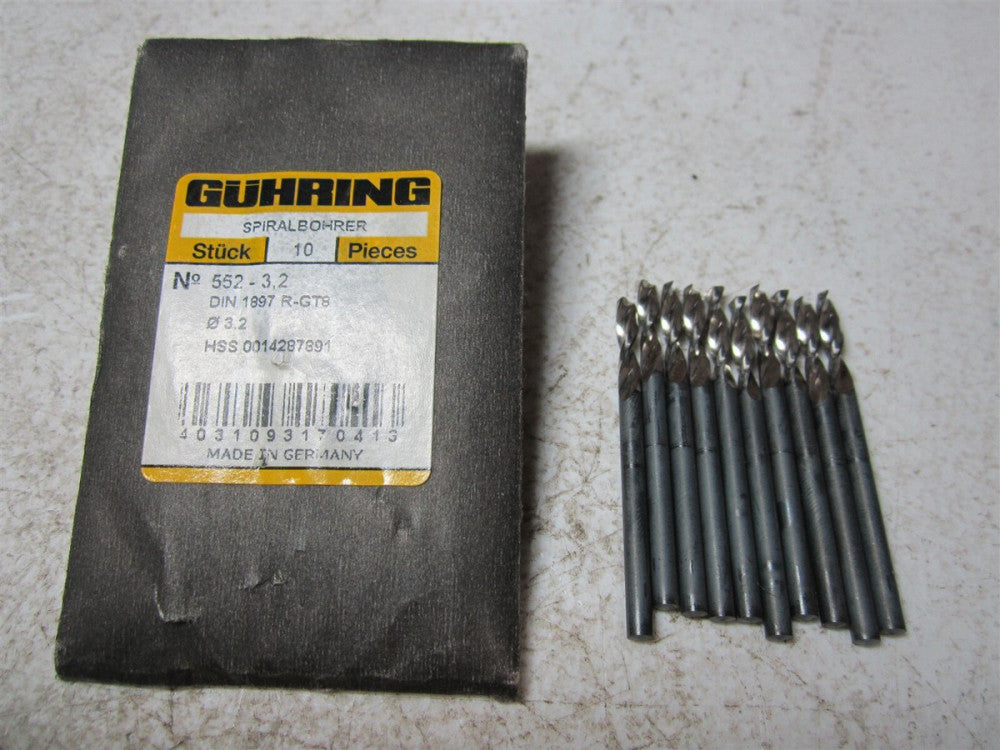 Guhring (4031093170413) 552-3.2 High Speed Steel Drill Bit - Pack of 10