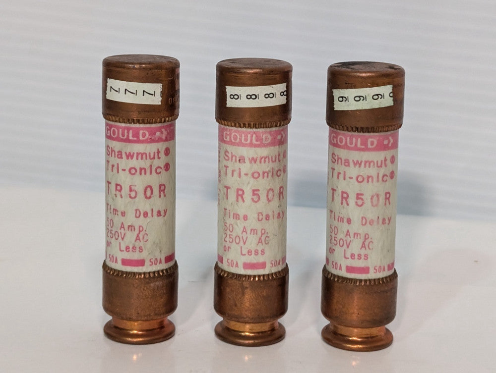 Lot of 3 Gould & Shawmut Tri-Onic TR50R Fuses Class RK5 Time Delay 50A 250VAC