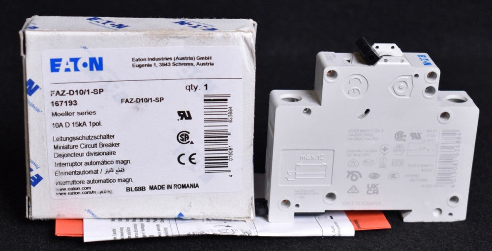 Eaton Circuit Breaker 1 Pole 10A 15kA  FAZ-D10/1-SP