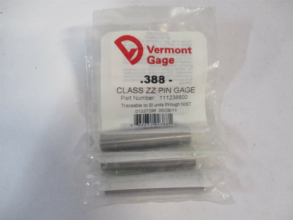 Vermont Gage (111238800) 0.388" Diam Class ZZ Minus Plug & Pin Gage - Lot of 3