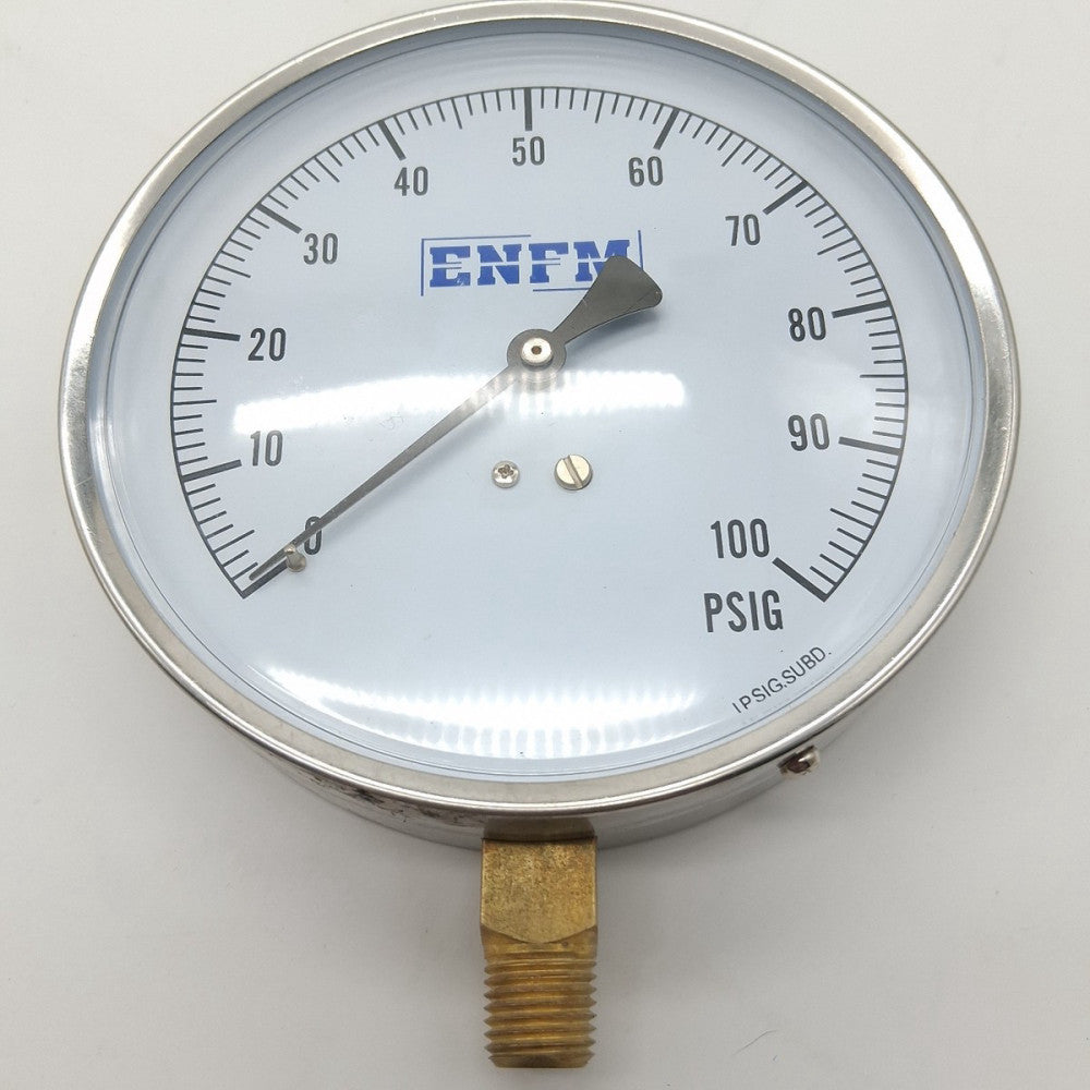 ENFM 0-100 PSIG Pressure Gauge 4 1/2" Face 1/4" NPT Male Threads Bottom Mount