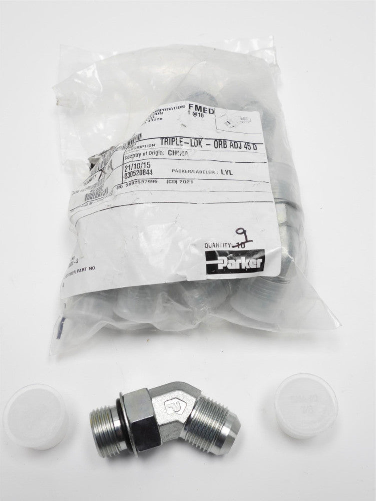 9pcs Parker 10 V50X-S Triple-LOK 45° Straight Thread Elbow 37° Flare / SAE-ORB