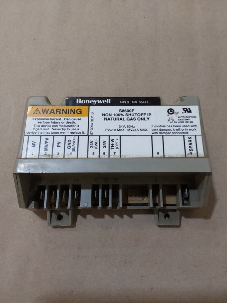 Honeywell S8600F 1000 Ignition Control Module NON 100% SHUTOFF IP Nat Gas Only