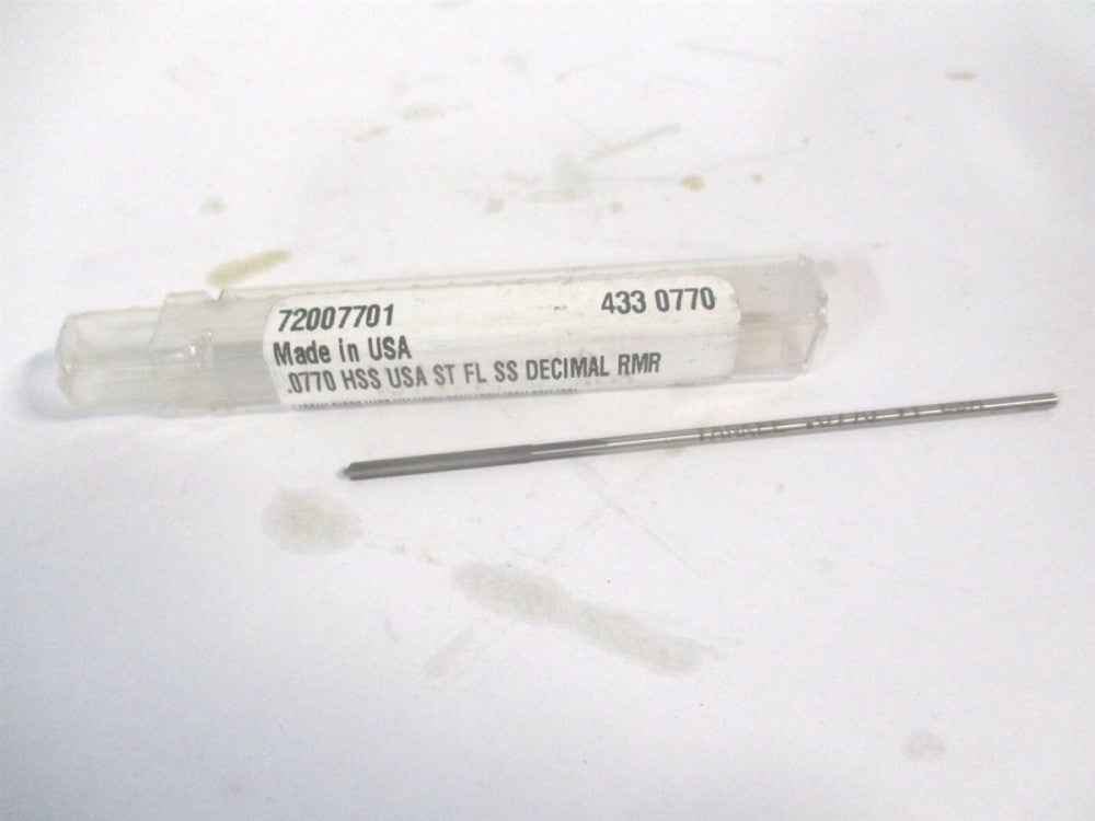 (433-0.0770) 0.077" x 3/4" x 3" OAL 4-Flute Straight Shank HSS Chucking Reamer 