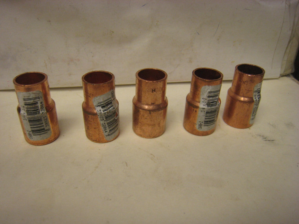 5 x C600-2      3/4 x 1/2 inch  Copper Slip Coupling Fittings QTY 5 New Clean