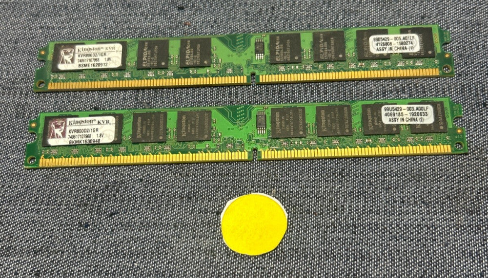 KINGSTON MEMORY MODULE KVR800D2/1GR  1.8V   LOT OF 2