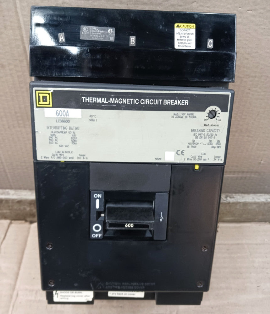 Square D 600 Amp I-Line Circuit Breaker 600 VAC 3 Pole  LC36600