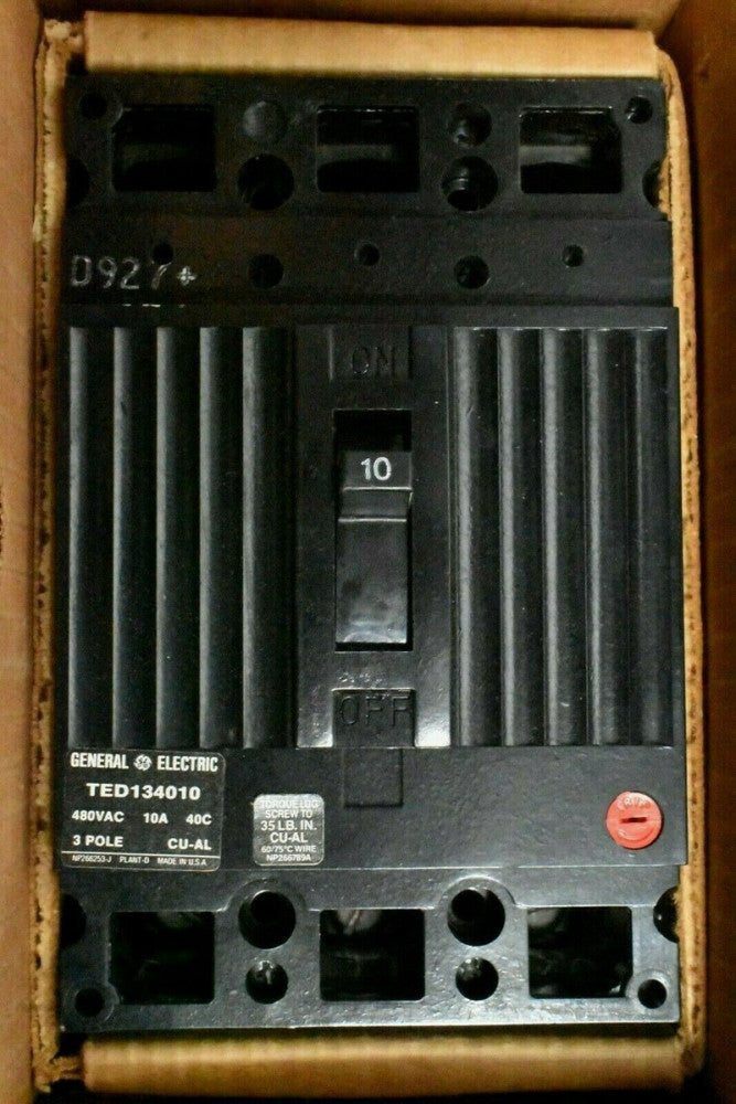 GE General Electric TED134010 Circuit Breaker 10A 3 Pole 480VAC