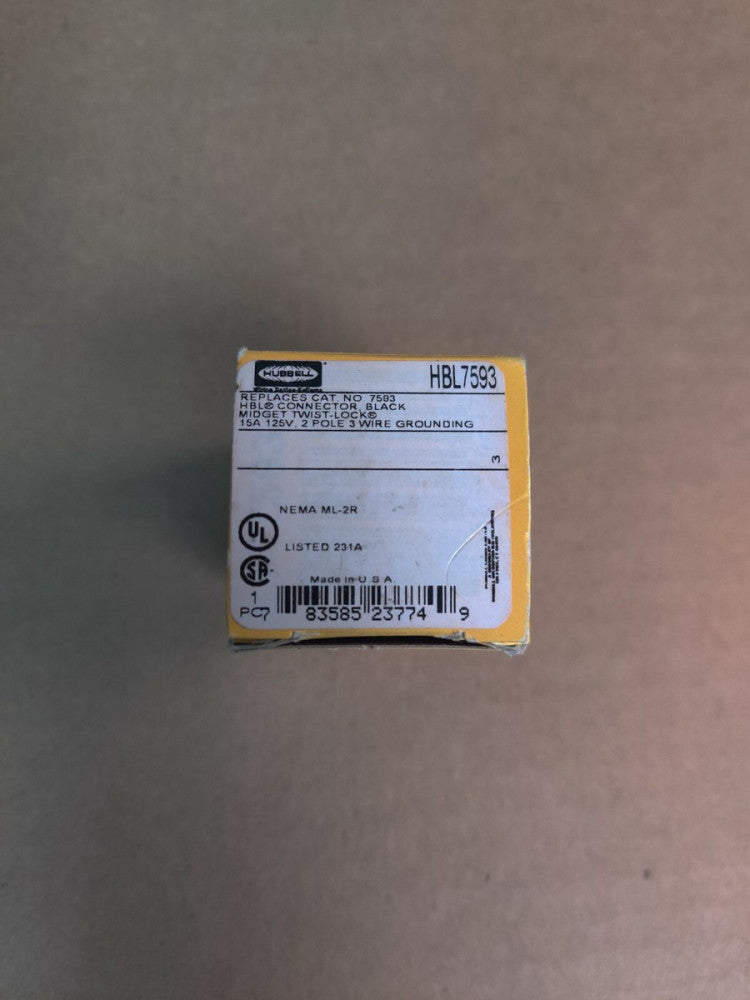 Hubbell HBL7593 Twist-Lock Black Connector  NEW