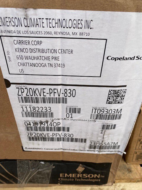 Emerson Copeland Scroll Compressor ZP20KVE-PFV-830  208-230V   1Ph  60Hz