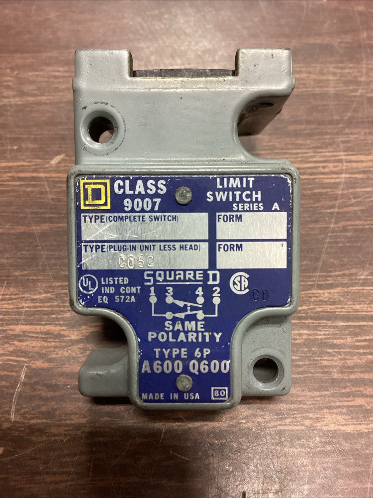 Square D Limit Switch Cover Class 9007 Type C052 6P A600 Q600 F34