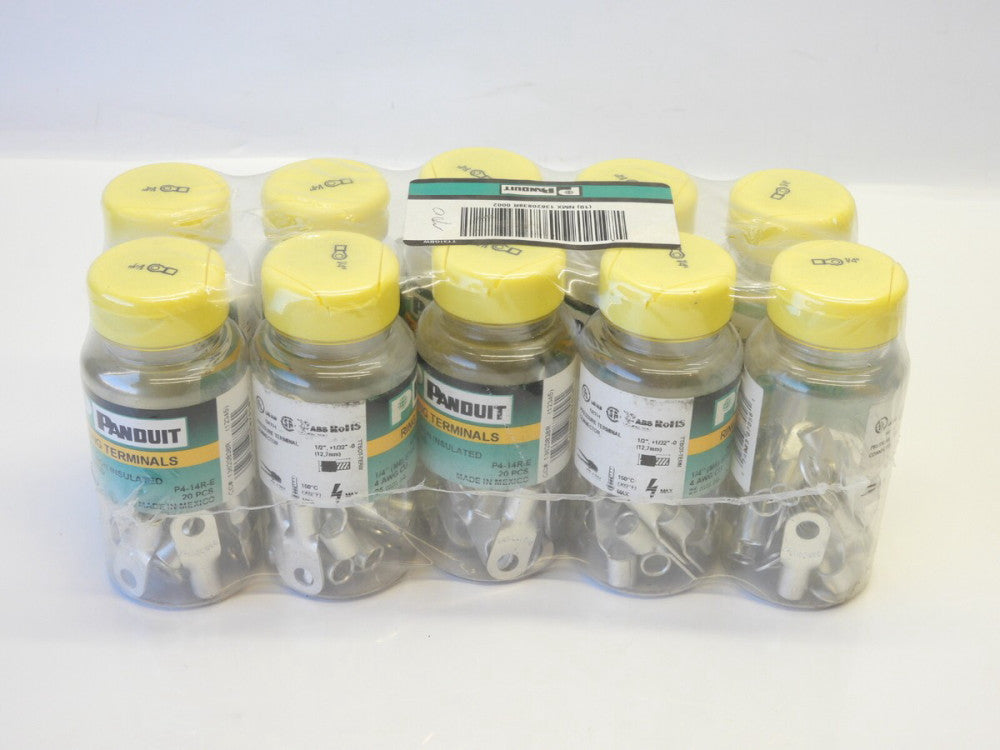 200 pcs Panduit P4-14R-E Ring Lug Terminals 4 AWG, 1/4" Stud, Non Insulated NEW