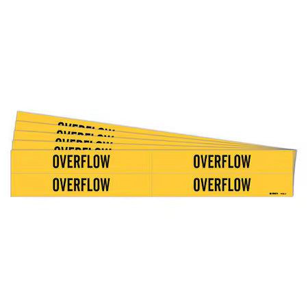 Brady 7208-4-Pk Pipe Marker, Adhesive, Black, Overflow, Pk5, 7208-4-Pk