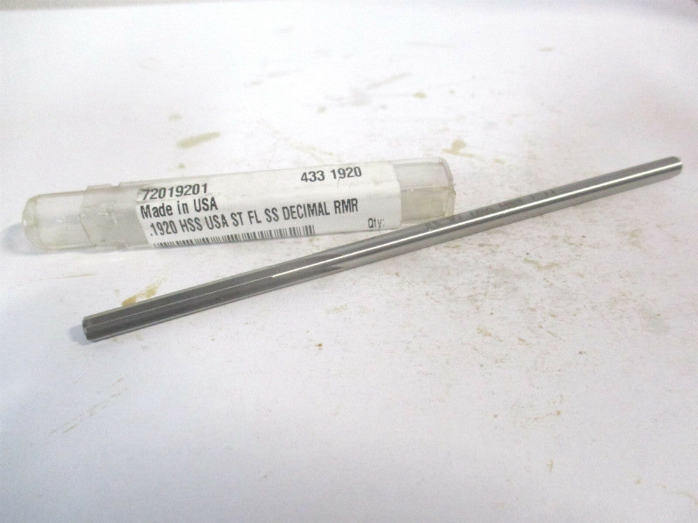 (433-0.1920) 0.192" x 1-1/4" x 5" OAL 6-Flute Straight Shank HSS Chucking Reamer
