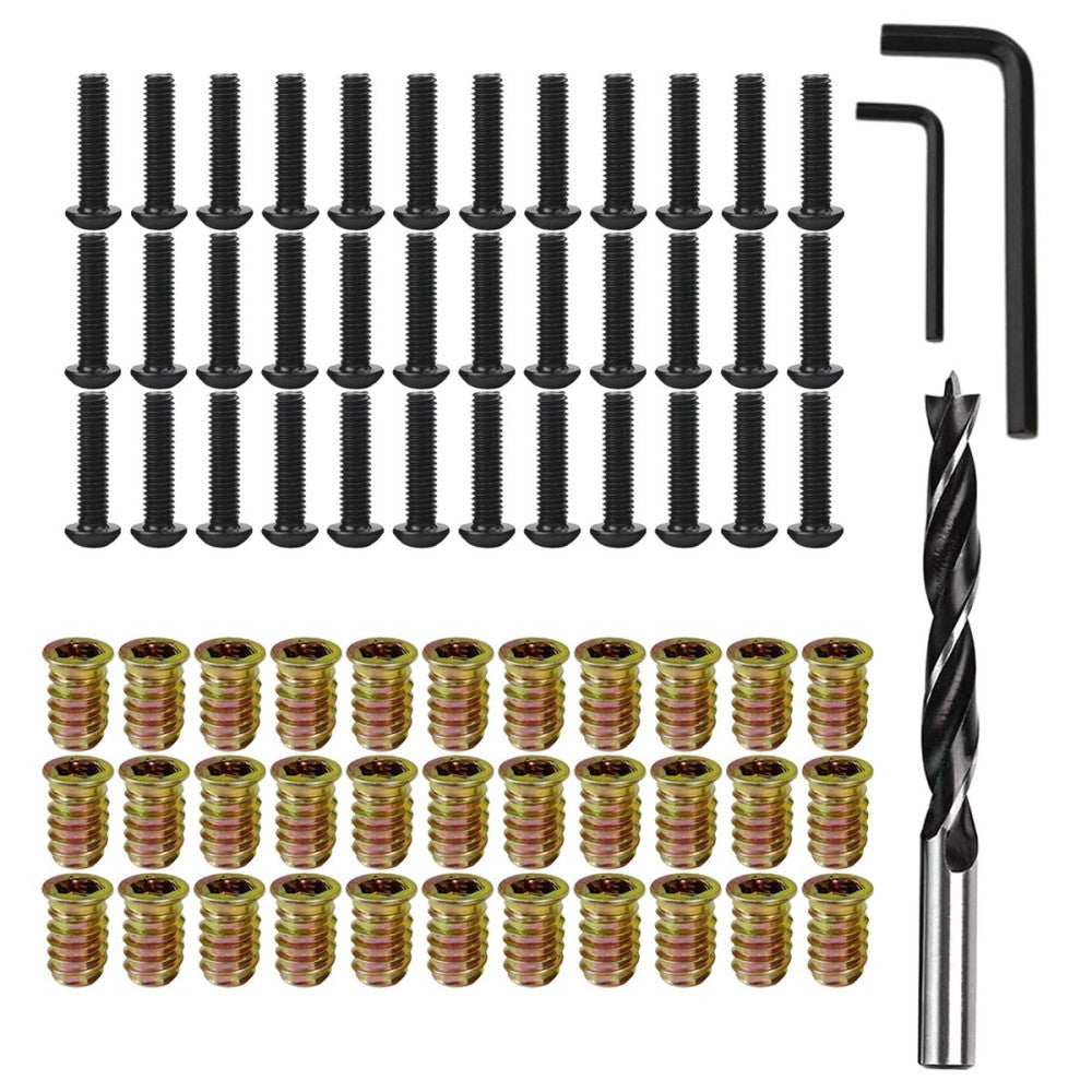 32 Sets 1/4"-20×15mm Wood Inserts/Screw-in Nuts + 1/4"-20×3/4" Bolt with Thre...