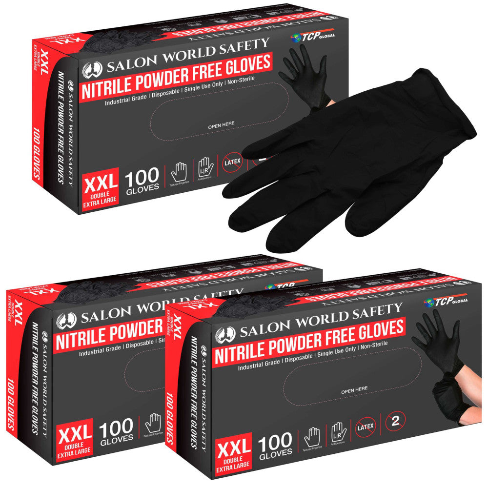 Black Nitrile Disposable Gloves, 3 Boxes of 100, Size XX-Large, 4 Mil Thick