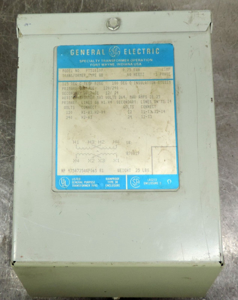 General Electric Transformer 9T51B109  Primary 120X240 Secondary 12X24 1-Phase