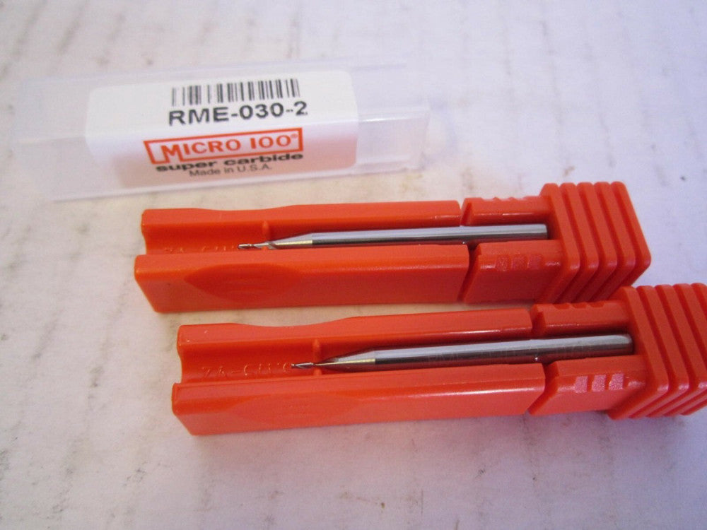  Micro 100 .0300 x 1/8 x .0900 x 1-1/2" Carbide 2-Flute Square Endmills - Qty 2