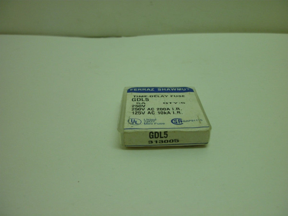 FERRAZ SHAWMUT GDL5 TIME-DELAY GLASS FUSE 5 AMP 250 VOLT 1-(BOX OF 5) NEW IN BOX