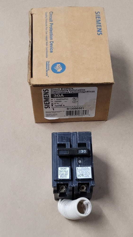Siemens B13000S01 Shunt Trip Cicuit Breaker 1 Pole 30 Amp