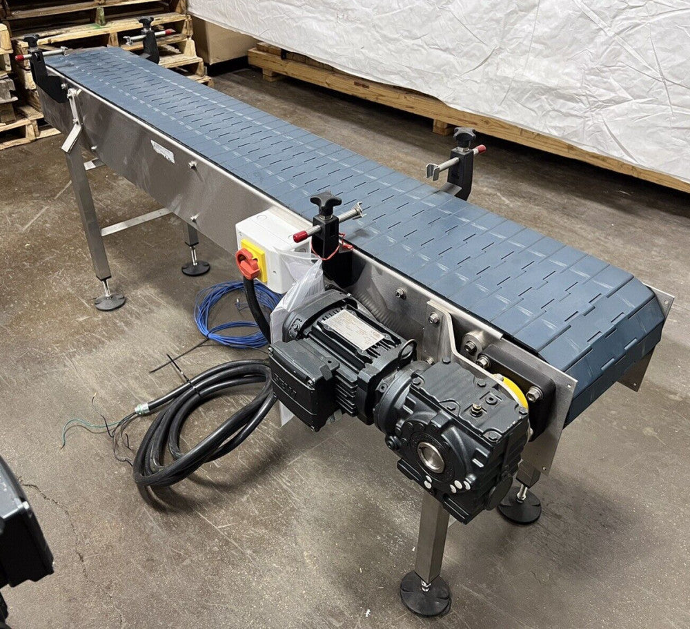 Stainless Steel Inline Conveyor with Plastic Table Top Belt, 10"W x 72"L