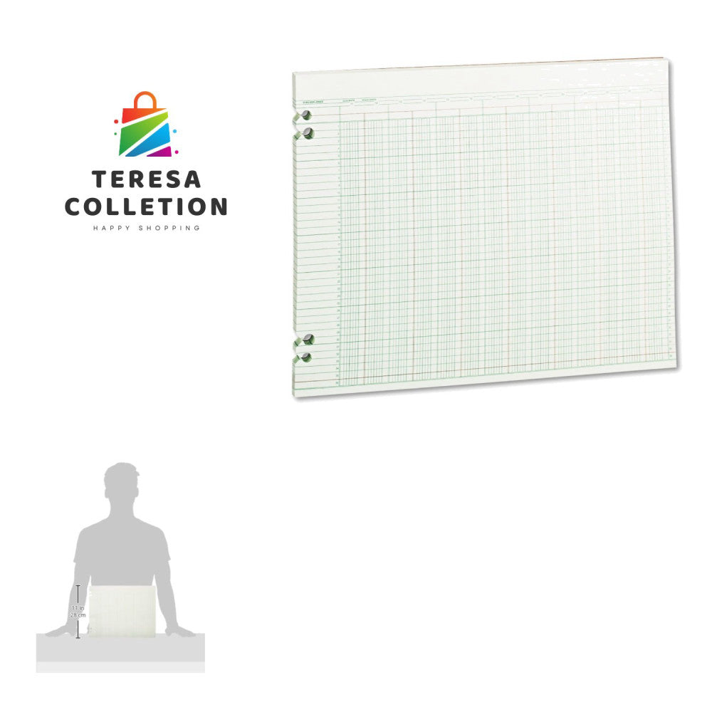 24 Columns Green Columnar Ledger Paper - Convenient & Efficient 100 Sheet Pack