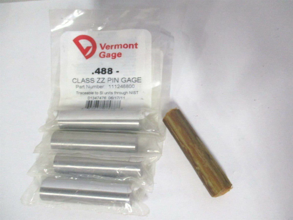 Vermont Gage (111248800) 0.488" Diam Class ZZ Minus Plug & Pin Gage - Lot of 5