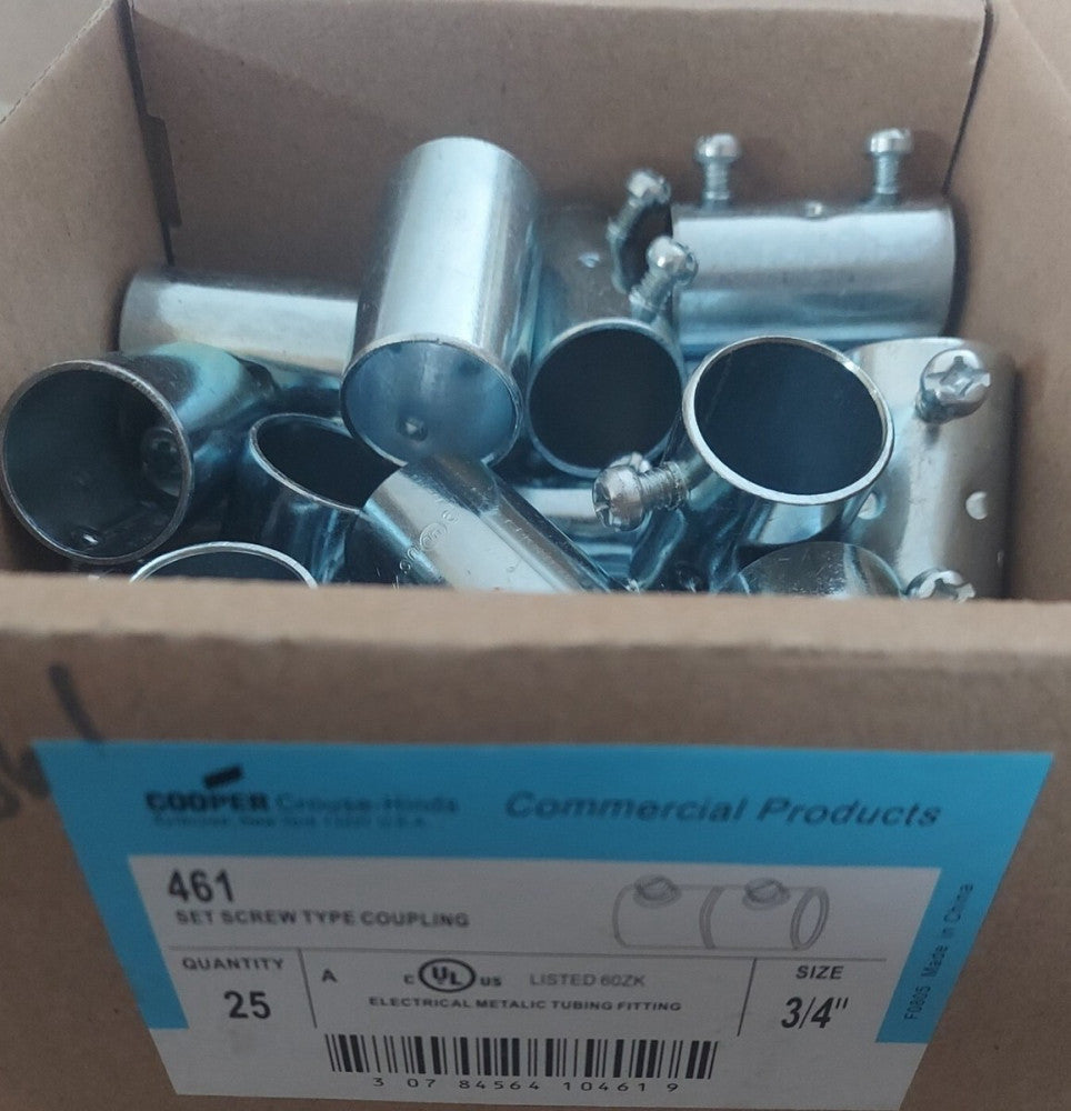 Lot of 25 - COOPER CROUSE-HINDS  461 3/4" Steel Set Screw Type EMT Coupling 