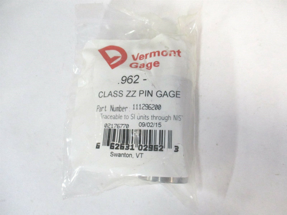 Vermont Gage (111296200) 0.962" Diam Class ZZ Minus Plug & Pin Gage 