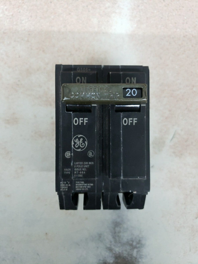 NEW OLD STOCK GE Circuit Breaker 2-Pole 20-Amp Thick Series THQL2120 NT W#