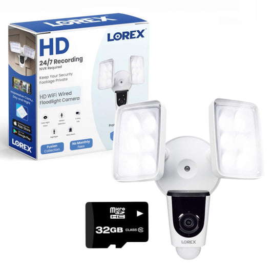 1080p Wired Floodlight Camera – 32GB Outdoor Home Security Camera with IR Nig...