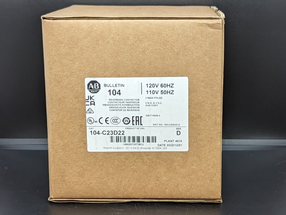 Allen Bradley 104-C23D22 23A Reversing Contactor 120V 1NO 1NC Aux New In Box USA