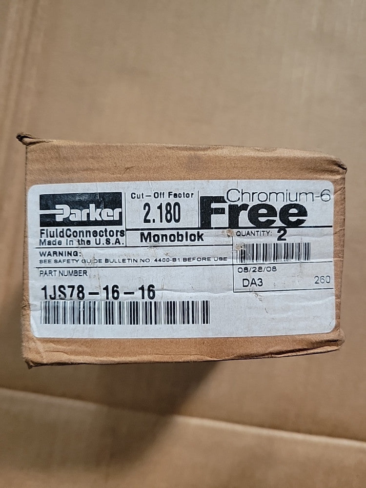 Parker 1JS78-16-16 Crimp Style Hydraulic Hose Fitting (Lot Of 2)