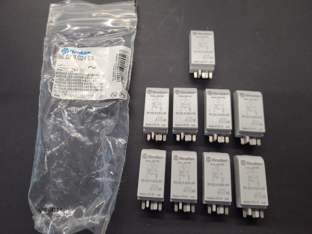 Lot Of 9 Finder 99.02.9.024.99 LED + Diode Modules For Relay Sockets