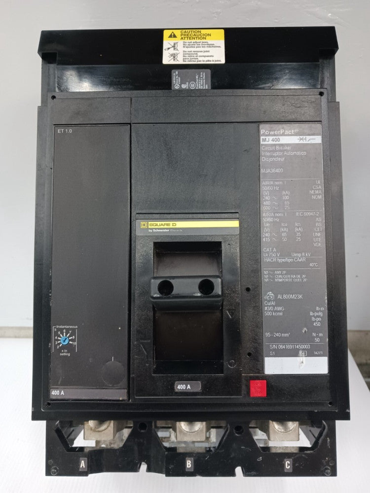 New Square D PowerPact 400 Amp I-Line Circuit Breaker 3 Pole 600 VAC MJA36400