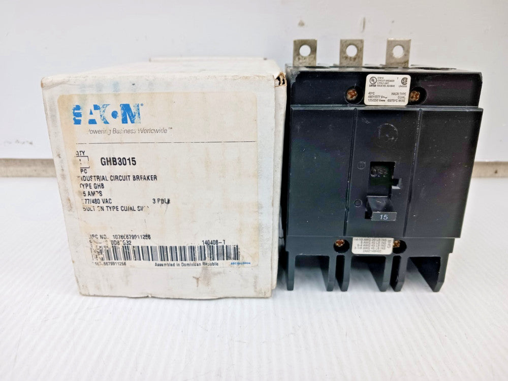 Eaton 15 Amp Bolt-On Circuit Breaker 3 Pole 480Y/277 VAC 65kA GHB3015