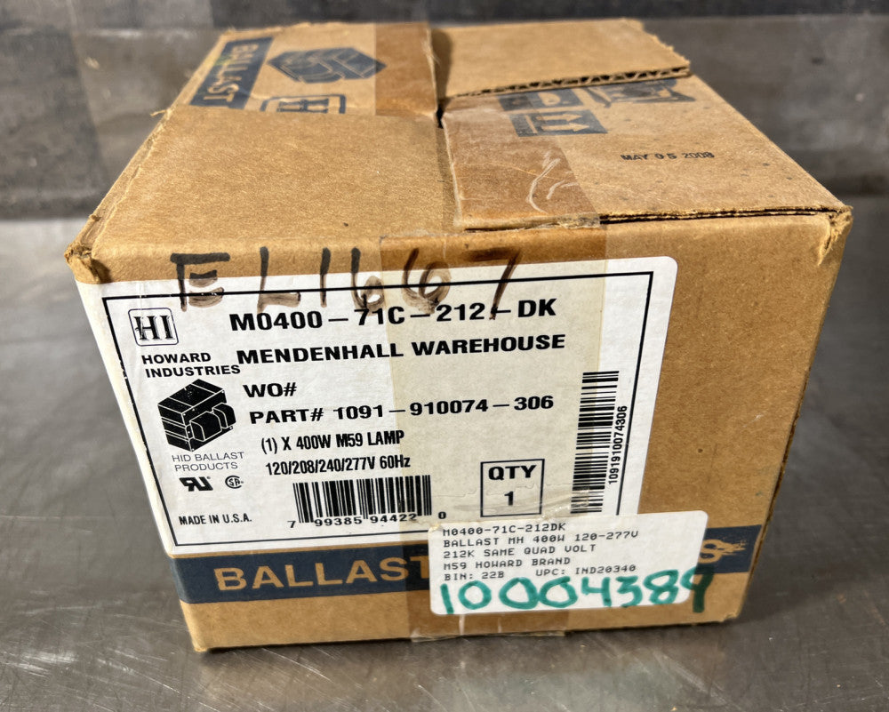 Howard Industries M0400-71C-212-DK Metal Halide Ballast 1091-910074-306 Nos