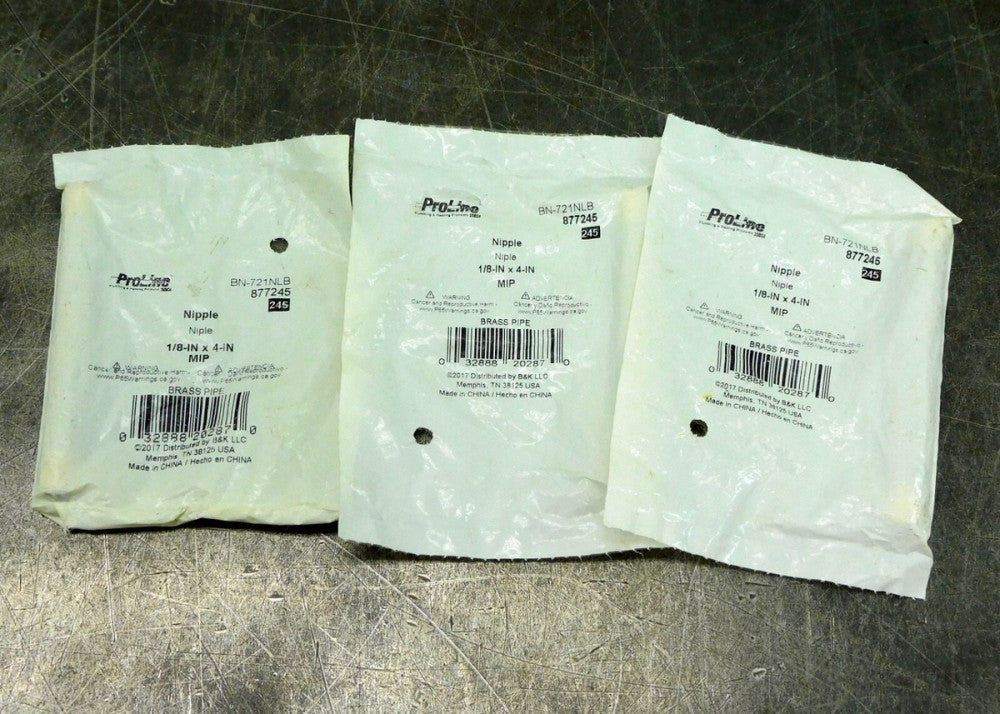 ProLine BN-721NLB Brass Pipe Nipple 1/8" x 4" Lot of Three (3)