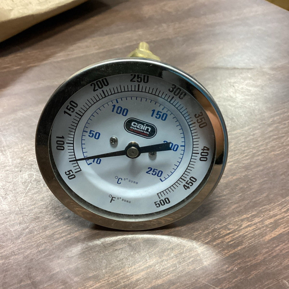 Cain Industries 467084 Thermometer 3" Dial 1/2" NPT L=2.5" 50-500F/C