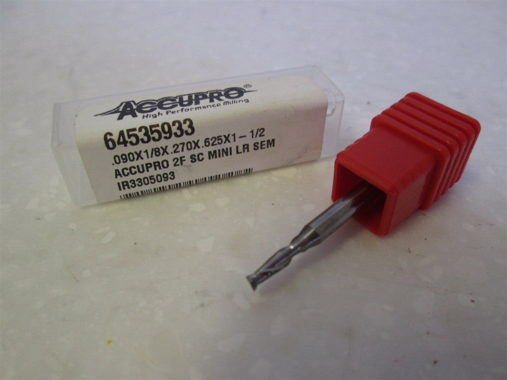 0.090 x 1/8 x 0.270 x 0.625 x 1-1/2 OAL Solid Carbide Square End 2-Flute Endmill