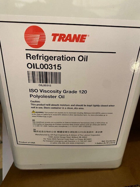 TRANE Refrigeration Oil Lubricant OIL00315 ISO Viscosity 120 Polyester - 1 gal