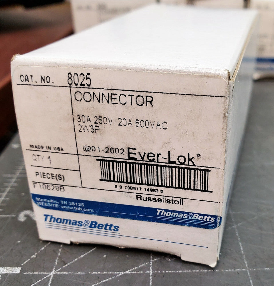 T&B Russellstoll 8025 30 AMP 250V 480 VAC 2W 3P EVER-LOK CONNECTOR [A2BD]