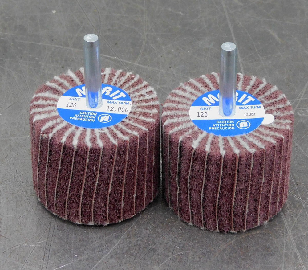 Merit Straight Shank Interleaf Flap Wheel 2" DIA x 1" W 1/4" Arbor Lot of Two 2