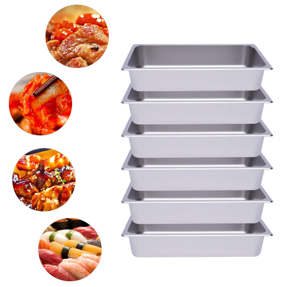6 PACK Full Size 4" Deep Stainless Steel Steam Table Food Pan Commercial Tray