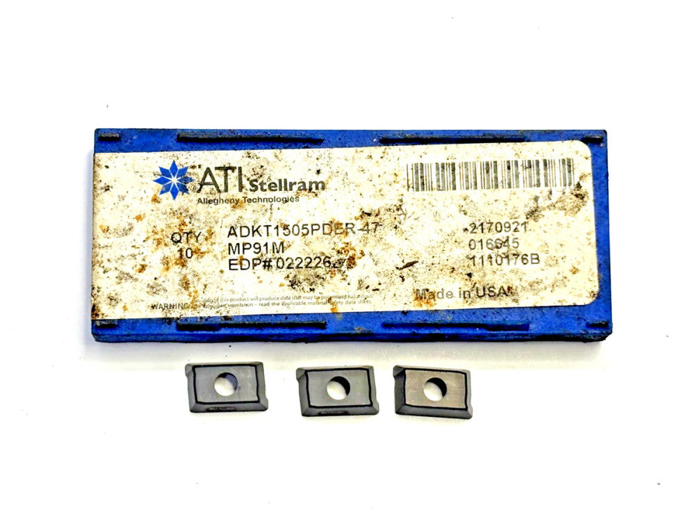 ATI STELLRAM CARBIDE MILLING INSERTS ADKT1505PDER-47  LOT OF 3 0.380" X 0.632"
