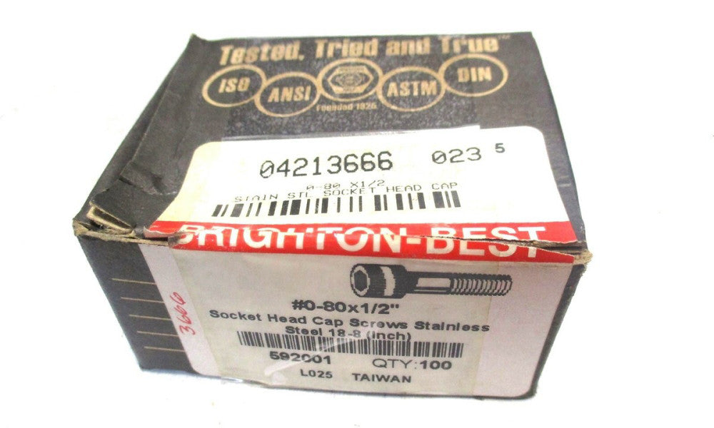 Brighton (592001) #0-80 UNF 1/2" OAL 0.05" Hex Socket Cap Screw - Lot of 100