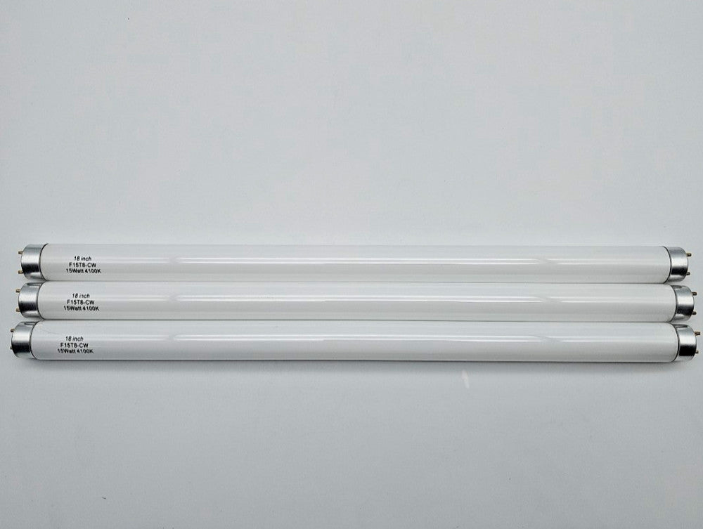 18 Inch F15T8/CW T8 15W Fluorescent Light Bulb 4100K Cool White G13 Base, 3-Pack