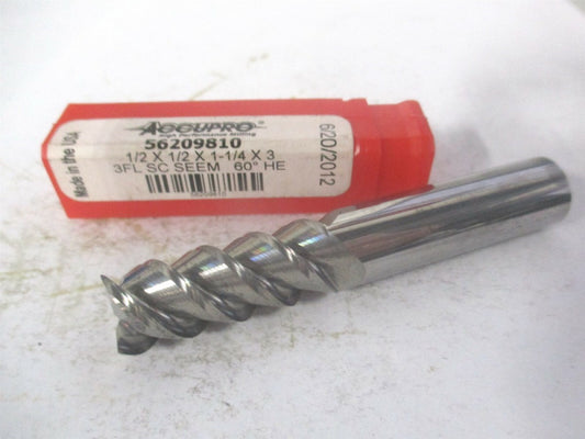 (3605000) 1/2" x 1" x 1/2" x 3" OAL Solid Carbide 3 Flute Spiral Square End Mill