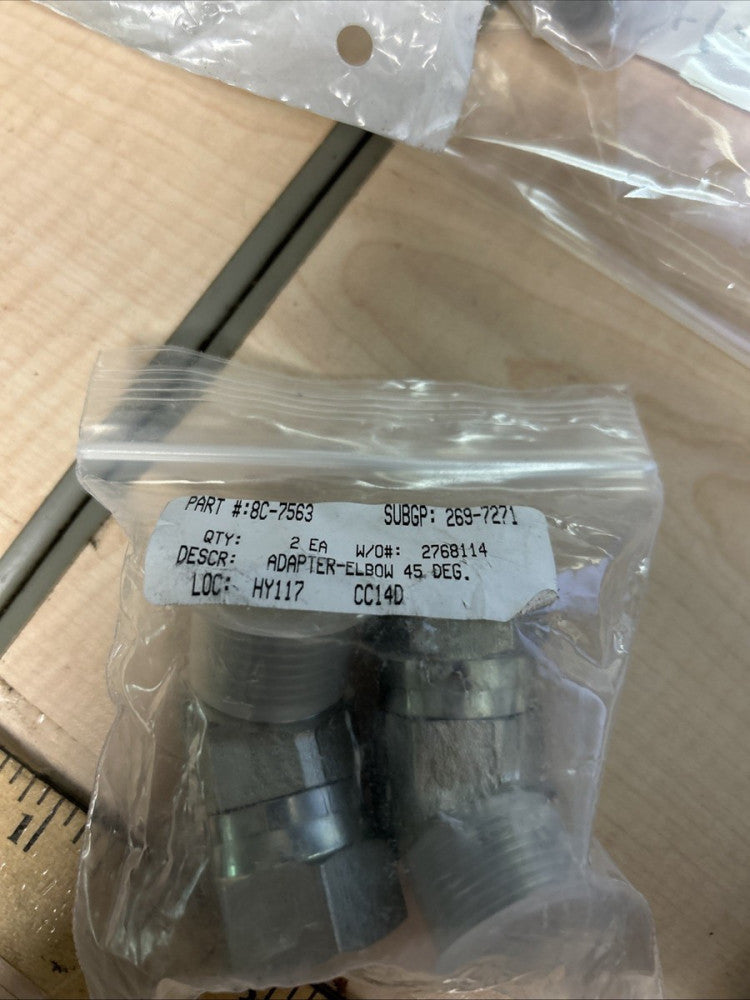 (2) NEW OEM CATERPILLAR 8C-7563: 38.90mm Long 90 Degree Elbow Adapter