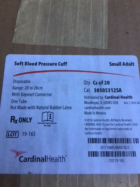 (Case of 20) Cardinal Health 30503312SA Blood Pressure Cuff, Adult, Small (NEW)